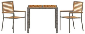 Conjunto de Jantar de Jardim 3 Peças Cinza Rattan Sintético Acácia
