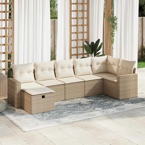 vidaXL 7 pcs conjunto de sofás p/ jardim com almofadões vime PE bege