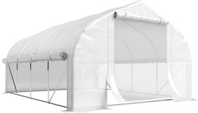 Outsunny Estufa Tipo Túnel de Exterior 395x300x200 cm com Porta de Malha e 8 Janelas Estufa de Jardim com Cobertura de PE Branco | Aosom Portugal