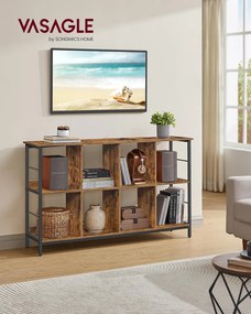 Estante com 2 níveis e 8 compartimentos 33 x 132,6 x 80 cm em castanho vintage e preto