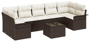 Conjunto de sofá de jardim de 8 peças com almofadas marrons em rattan