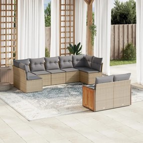 9 pcs conjunto de sofás p/ jardim com almofadões vime PE bege