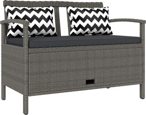 Outsunny Banco exterior de jardim 2 lugares banco de arrumação 160L em rotim PE com almofada 2 almofadas 112 x 62 x 82 cm cinza | Aosom Portugal