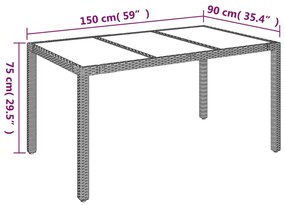 7 pcs conjunto jantar jardim c/ almofadões vime PE preto/cinza