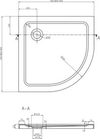 Mexen Rio cabine de duche semicircular 90 x 90 cm, faixas brancas, cromado + base Flat, branco - 863-090-090-01-20-4110