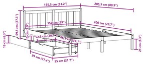 Cama sem colchão 150x200 cm madeira pinho maciça castanho-mel