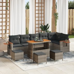 Conjunto de Sofá de Jardim vidaXL de 10 Peças com Almofadas Cinza Vime Sintético Acácia