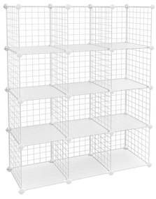 Estante modular com 12 cubos de malha metálica | SONGMICS | 93 x 31 x 123 cm | branco | LPI34W.