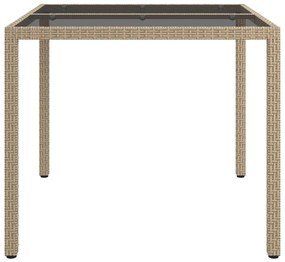 Mesa de jardim 90x90x75 cm vidro temperado e vime PE bege