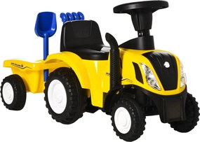Trator andarilho para Crianças de 12-36 Meses com Reboque Removível Carro Andador com Buzina Farol Pá e Ancinho Carga 25kg 91x29x44cm Amarelo