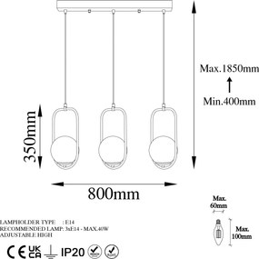 Candeeiro Suspenso Skew – Branco – 80 cm x 185 cm