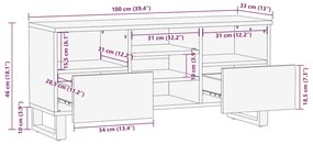 Móvel de TV 100x33x46 cm madeira de mangueira maciça preto