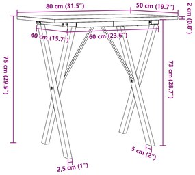 Mesa de jantar estrutura em X 80x50x75 cm pinho e aço