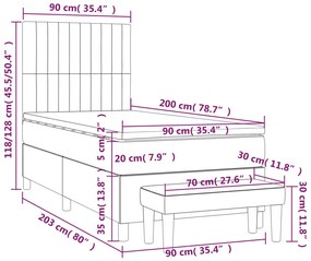Cama com molas/colchão 90x200 cm veludo cinza-escuro