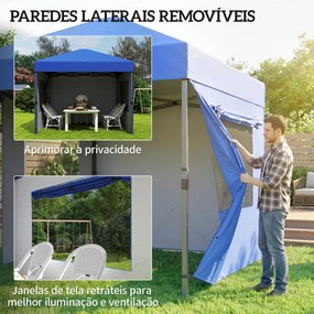 Tenda Dobrável 3x3 m Pop-up com 3 Paredes Laterais 2 Janelas em Malha UPF50+ Altura Ajustável 3 Níveis Azul