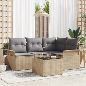 vidaXL Conjunto de 5 Peças de Sofá de Jardim com Almofadas de Vime Poliéster Preto