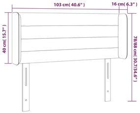 Cabeceira de cama c/ abas tecido 103x16x78/88cm cinzento-escuro