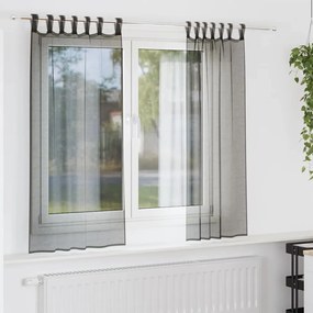 Cortinas de voile com aba 2 pcs preto