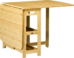 HOMCOM Mesa dobrável, mesa de jantar, duas laterais dobráveis, duas prateleiras, pés ajustáveis, bambu, 149,5 x 80 x 73,5cm | Aosom Portugal