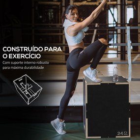 Caixa Pliométrica com 3 Alturas Diferentes para Treino de Força em Casa Ginásio CrossFit Carga 120 kg 61x51x41 cm Preto