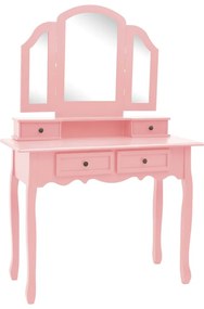 Conjunto toucador c/ banco 100x40x146cm madeira paulownia rosa