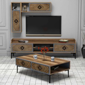 Conjunto de Mobiliário de Sala de Estar Samba – Nogueira Azul – Medida