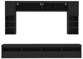 8 pcs conjunto de móveis de parede para TV com luzes LED preto
