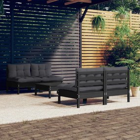 vidaXL 5 pcs conj. lounge de jardim com almofadões antracite pinho