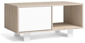 Mesa de centro com portas, modelo WIND, estrutura cor Carvalho, portas cor Branco, medidas 92x50x45cm de altura.