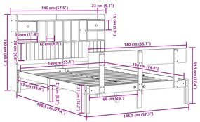 Cama com estante sem colchão 140x190 cm pinho maciço