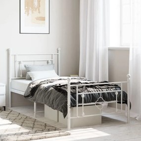 Estrutura de cama com cabeceira e pés 90x200 cm metal branco