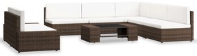 7 pcs conjunto lounge para jardim vime PE castanho