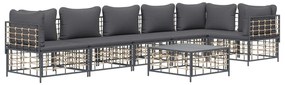 7 pcs conjunto lounge de jardim c/ almofadões vime PE antracite