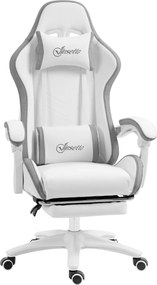 Cadeira de gaming ergonómica com encosto reclinável até 135° e apoio lombar, 65 x 65 x 121-129 cm, branca