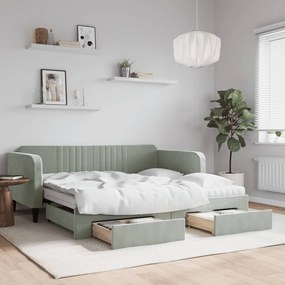 vidaXL Sofá-cama c/ gavetão e gavetas 90x190 cm veludo cinzento-claro