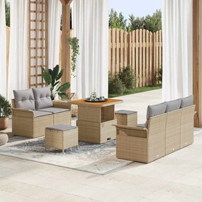 Conjunto de Sofás de Jardim vidaXL de 8 Peças com Almofadas Bege Rattan Polido Acácia
