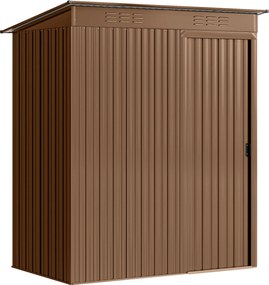 Outsunny Casinha de Jardim em Metal com Entradas de Ar e Porta Deslizante, 159x106x181 cm, Castanho | Aosom Portugal