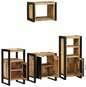 Conjunto de Móveis para Banheiro 4 pcs Madeira de manga maciça