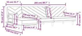 Sofá-cama em forma de L 260x140x70 cm tecido cinzento-claro