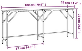 Mesa consola 180x29x75 cm derivados madeira carvalho castanho