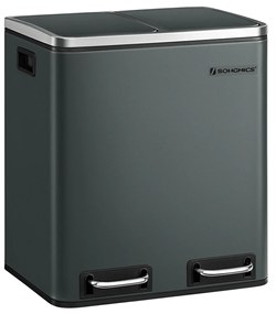 Caixote de cozinha, 2 x 15 L, aço, baldes interiores, fecho suave, cor cinzento antracite