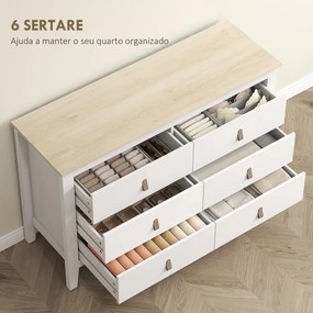 Cómoda de 6 Gavetas Cómoda para Dormitório com Puxadores de PU 120x40x78 cm Branco