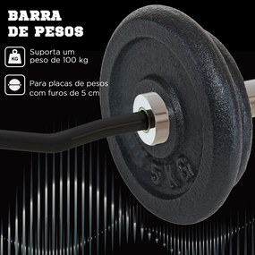 SPORTNOW Barra de Pesos de Aço 120 cm Barra Curl EZ Ø50 mm com 2 Gramp