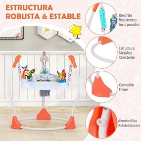 Centro de atividades para bebés com saltador, 6 brinquedos, luzes, música, 3 alturas ajustáveis, mesa giratória 360° para 6+ meses, Laranja