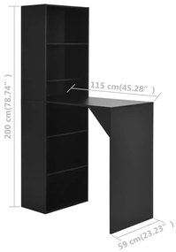 Mesa de bar com armário 115x59x200 cm preto