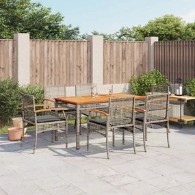 7 pcs conjunto de jantar p/ jardim c/ almofadões vime PE cinza