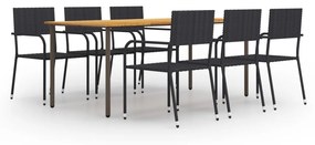 vidaXL 7 pcs conjunto de jantar para jardim vime PE preto