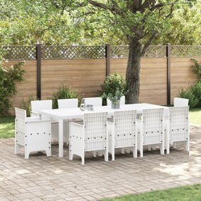 vidaXL Conjunto de Jantar de Jardim de 11 Peças com Almofadas Branco Rattan Poliéster
