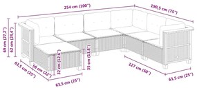 7 pcs conjunto de sofás p/ jardim com almofadões vime PE bege