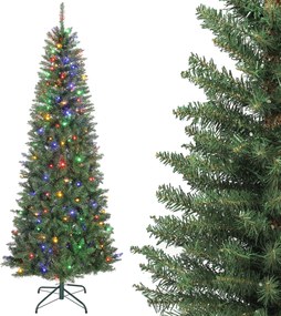 Árvore de Natal artificial de 210 cm, árvore de Natal esguia com 350 luzes, 1273 ramos, suporte metálico dobrável, verde
